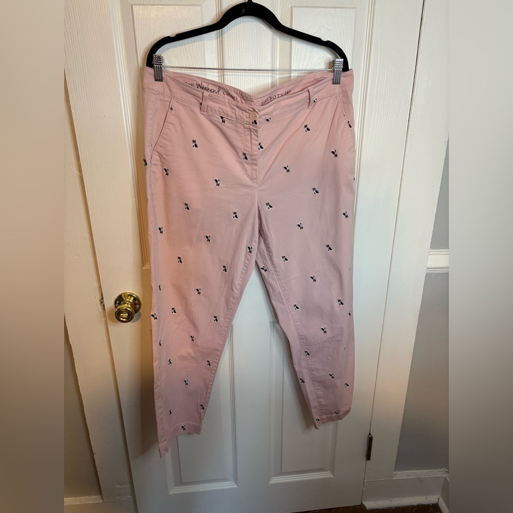 Talbots The Weekend Chino – Pink Frenchie Dog Embroidered | Size 14 Petite - Picture 3 of 11